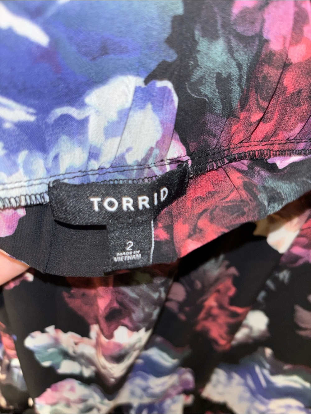 torrid Black Floral Tiered Maxi Skirt with Pink Purple and White Blooms - Picture 3 of 3